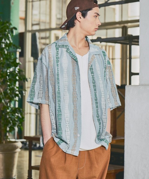 niko and...(ニコアンド)の「透かし柄シャツ(シャツ/ブラウス・メンズ・ライトブルー/アイボリー/ブラウン/ベージュ・MEDIUM/LARGE)」の1枚目の写真