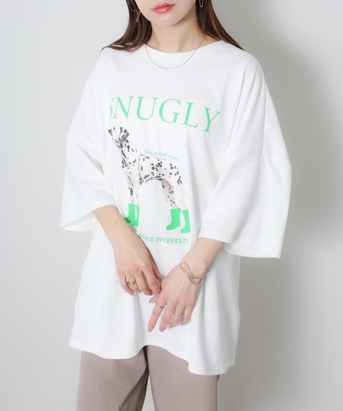 Riberry（リベリー）の「DOGプリントBIGTシャツ（Tシャツ/カットソー・レディース・チャコールグレー/オフホワイト/ブラウン/オートミール・FREE）」の6枚目の写真