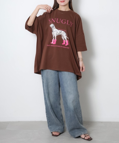 Riberry（リベリー）の「DOGプリントBIGTシャツ（Tシャツ/カットソー・レディース・チャコールグレー/オフホワイト/ブラウン/オートミール・FREE）」の13枚目の写真
