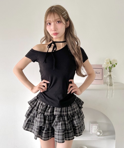 Loueme(ルエム)の「オフショルチョーカートップス(Tシャツ/カットソー・レディース・ホワイト/ブラック/ライトブルー・FREE)」の6枚目の写真