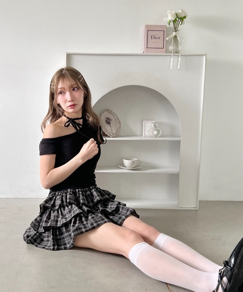 Loueme(ルエム)の「オフショルチョーカートップス(Tシャツ/カットソー・レディース・ホワイト/ブラック/ライトブルー・FREE)」の8枚目の写真