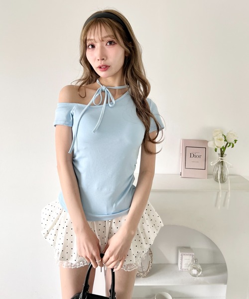 Loueme(ルエム)の「オフショルチョーカートップス(Tシャツ/カットソー・レディース・ホワイト/ブラック/ライトブルー・FREE)」の18枚目の写真