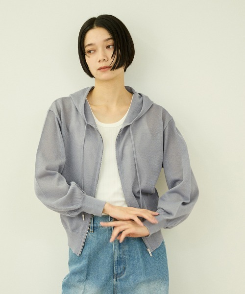 VICKY(ビッキー)の「ラメシアーニットパーカー(パーカー・レディース・ライトグレー/ブラック/オフホワイト・M)」の1枚目の写真