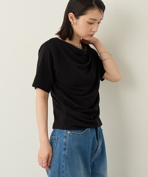 Omekashi(オメカシ)の「2way半袖ドレープTシャツ(Tシャツ/カットソー・レディース・ブラック/オフホワイト/ベージュ・FREE)」の22枚目の写真