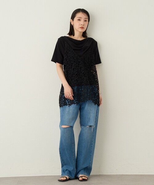 Omekashi(オメカシ)の「2way半袖ドレープTシャツ(Tシャツ/カットソー・レディース・ブラック/オフホワイト/ベージュ・FREE)」の20枚目の写真