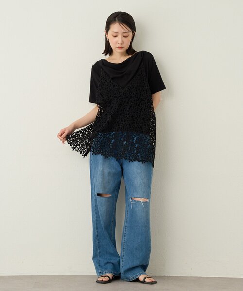 Omekashi(オメカシ)の「2way半袖ドレープTシャツ(Tシャツ/カットソー・レディース・ブラック/オフホワイト/ベージュ・FREE)」の19枚目の写真