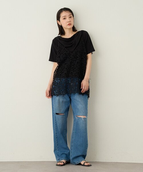 Omekashi(オメカシ)の「2way半袖ドレープTシャツ(Tシャツ/カットソー・レディース・ブラック/オフホワイト/ベージュ・FREE)」の18枚目の写真
