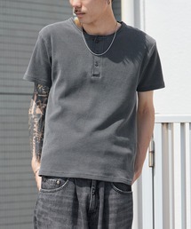 ピグメント加工ワッフルジャストフィットヘンリーネックT 半袖Tシャツ 秋 秋服 2026年秋冬