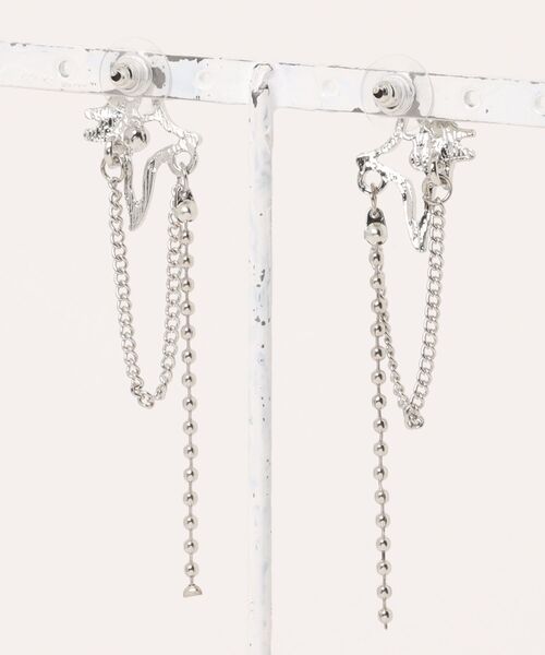 tone(トーン)の「【88eighty-eight】シルバーボールチェーンスターロングピアス【import】(MA)(ピアス(両耳用)・レディース・シルバー・FREE)」の2枚目の写真