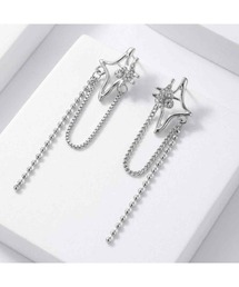 【88eighty-eight】シルバーボールチェーンスターロングピアス【import】(MA)