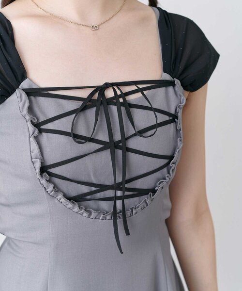 OLIVE des OLIVE(オリーブデオリーブ)の「【Belle Charme】Back Ribbon Flare Cami Onepiece(ワンピース・レディース・ブラック/グレー/ベージュ・FREE)」の7枚目の写真