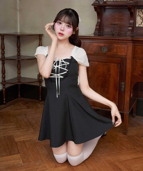 OLIVE des OLIVE(オリーブデオリーブ)の「【Belle Charme】Back Ribbon Flare Cami Onepiece(ワンピース・レディース・ブラック/グレー/ベージュ・FREE)」の11枚目の写真