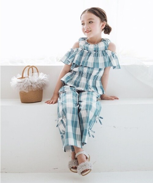 BRANSHES（ブランシェス）の「【おそろい】ブロックチェック肩出しブラウス（シャツ/ブラウス・キッズ・ブルー/ブラック・100/130/140/150/110/120/80/90）」の8枚目の写真