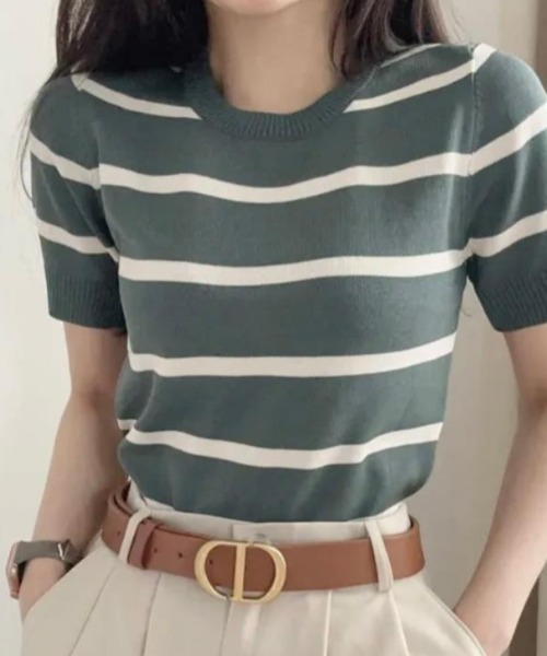 semplice（センプリチェ）の「Ｔシャツ【韓国ファッション】（Tシャツ/カットソー・レディース・ベージュ/グリーン/ホワイト/ブラック/ブルー・F）」の19枚目の写真