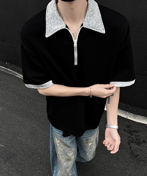 Ressaca(レサーカ)の「オーバーサイズハーフジップポロシャツ(ポロシャツ・メンズ・ブラック/グレー・XL/L/M)」の1枚目の写真