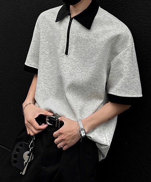 Ressaca(レサーカ)の「オーバーサイズハーフジップポロシャツ(ポロシャツ・メンズ・ブラック/グレー・XL/L/M)」の3枚目の写真