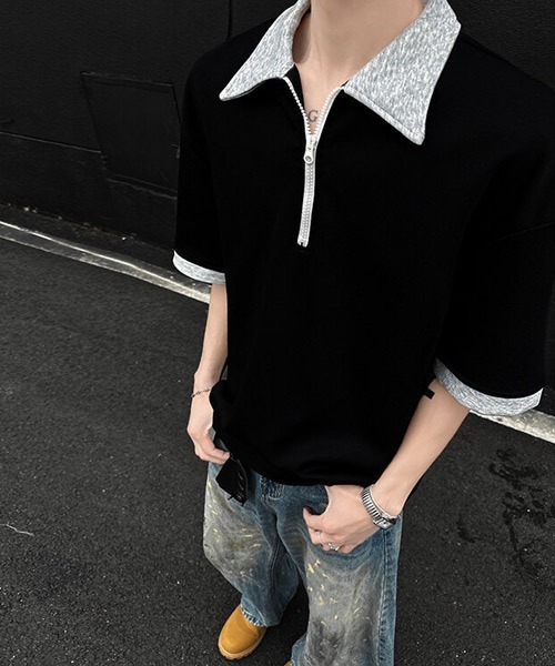 Ressaca(レサーカ)の「オーバーサイズハーフジップポロシャツ(ポロシャツ・メンズ・ブラック/グレー・XL/L/M)」の6枚目の写真