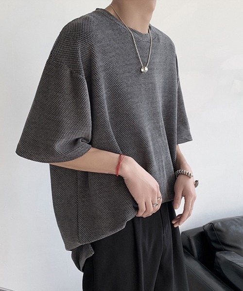 KELVIN（ケルヴァン）の「Mesh Knit Oversized T-Shirt メッシュニットオーバーサイズTシャツ（Tシャツ/カットソー・メンズ・グレー/ブラック・MEDIUM/LARGE）」の2枚目の写真