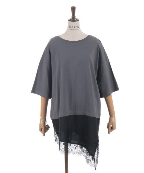 axes femme(アクシーズファム)の「レースドッキングTシャツ(Tシャツ/カットソー・レディース・キナリ/チャコール/ブラック・FREE)」の9枚目の写真