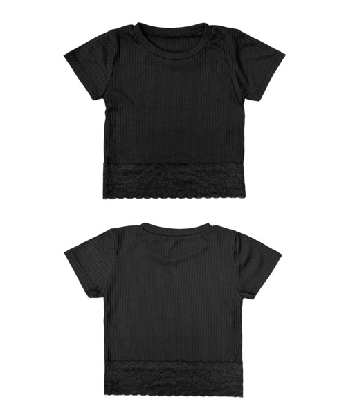 MATU:TA(マトゥータ)の「【シンプルに飽きた人!】レースフィットクロップドTシャツ / ミニTシャツ カラーTシャツ半袖 クロップド丈 2026年春夏新作 カットソー リブ レース 海外ガール シンプル キレイめ ガーリー(Tシャツ/カットソー・レディース・ピンク/ブルー/ホワイト/ブラック・FREE)」の18枚目の写真