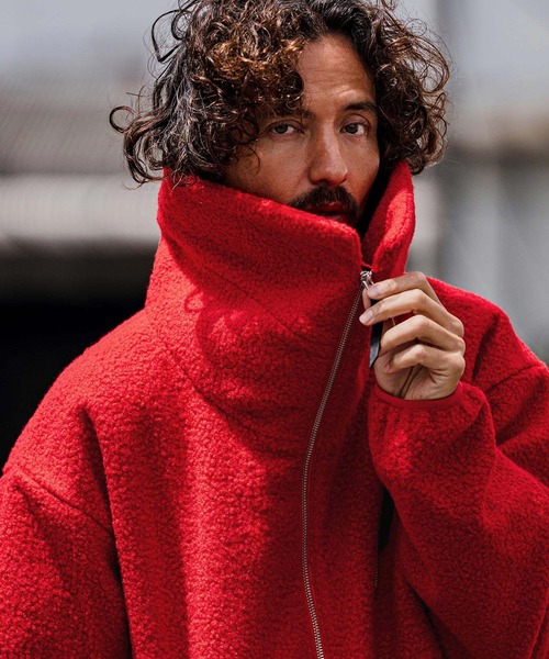 CAMBIO（カンビオ）の「mj11605-Poodle Fur Volume Stand Neck Jacket スタンドカラープードルファージャケット(A72226cmb)（その他アウター・メンズ・ブラック/ベージュ/チャコール/レッド・L/M/S）」の4枚目の写真