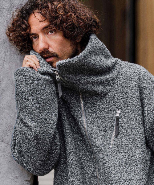 CAMBIO（カンビオ）の「mj11605-Poodle Fur Volume Stand Neck Jacket スタンドカラープードルファージャケット(A72226cmb)（その他アウター・メンズ・ブラック/ベージュ/チャコール/レッド・L/M/S）」の2枚目の写真