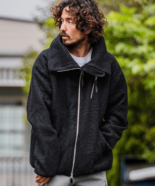 CAMBIO（カンビオ）の「mj11605-Poodle Fur Volume Stand Neck Jacket スタンドカラープードルファージャケット(A72226cmb)（その他アウター・メンズ・ブラック/ベージュ/チャコール/レッド・L/M/S）」の6枚目の写真
