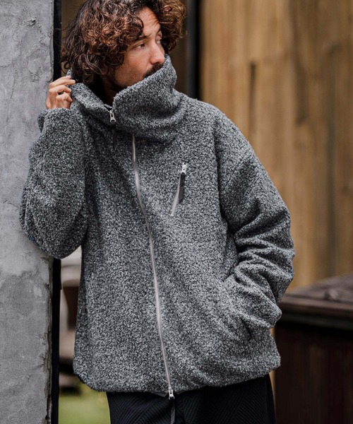 CAMBIO（カンビオ）の「mj11605-Poodle Fur Volume Stand Neck Jacket スタンドカラープードルファージャケット(A72226cmb)（その他アウター・メンズ・ブラック/ベージュ/チャコール/レッド・L/M/S）」の10枚目の写真