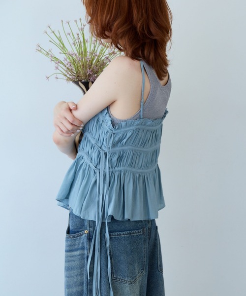 flaeu(フラユ)の「Drawstring Tiered Camisole(キャミソール・レディース・ブラック/ライトブルー/ホワイト・FREE)」の2枚目の写真