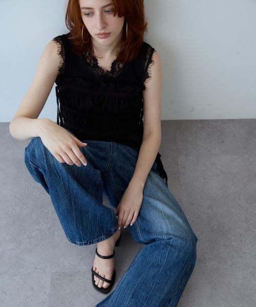 flaeu(フラユ)の「Drawstring Tiered Camisole(キャミソール・レディース・ブラック/ライトブルー/ホワイト・FREE)」の9枚目の写真