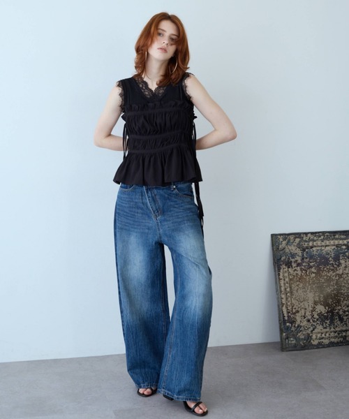 flaeu(フラユ)の「Drawstring Tiered Camisole(キャミソール・レディース・ブラック/ライトブルー/ホワイト・FREE)」の11枚目の写真