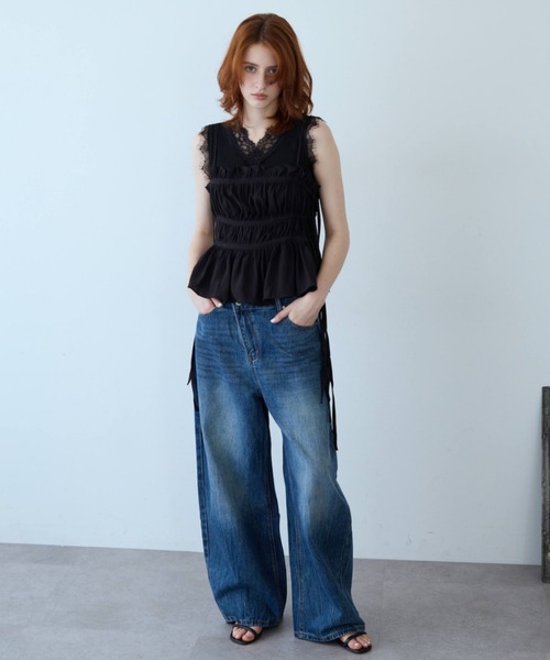 flaeu(フラユ)の「Drawstring Tiered Camisole(キャミソール・レディース・ブラック/ライトブルー/ホワイト・FREE)」の13枚目の写真