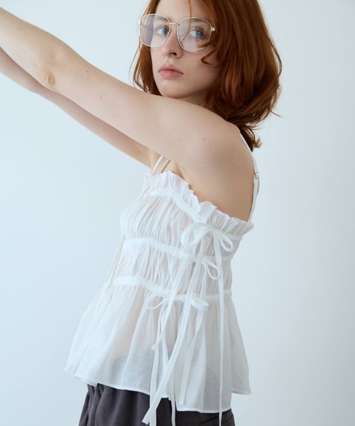 flaeu(フラユ)の「Drawstring Tiered Camisole(キャミソール・レディース・ブラック/ライトブルー/ホワイト・FREE)」の4枚目の写真