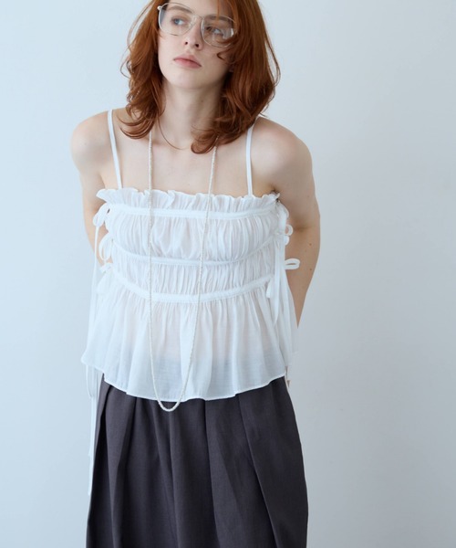 flaeu(フラユ)の「Drawstring Tiered Camisole(キャミソール・レディース・ブラック/ライトブルー/ホワイト・FREE)」の5枚目の写真