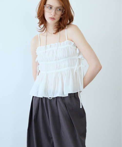 flaeu(フラユ)の「Drawstring Tiered Camisole(キャミソール・レディース・ブラック/ライトブルー/ホワイト・FREE)」の6枚目の写真