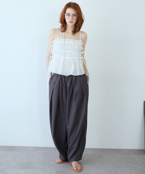 flaeu(フラユ)の「Drawstring Tiered Camisole(キャミソール・レディース・ブラック/ライトブルー/ホワイト・FREE)」の7枚目の写真