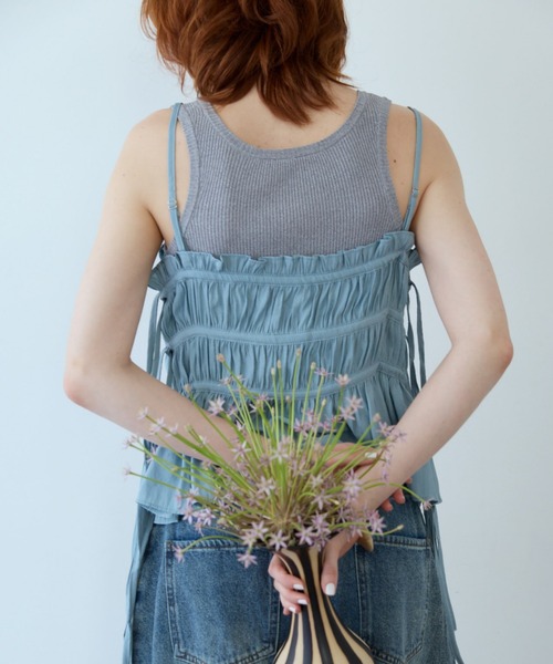 flaeu(フラユ)の「Drawstring Tiered Camisole(キャミソール・レディース・ブラック/ライトブルー/ホワイト・FREE)」の15枚目の写真