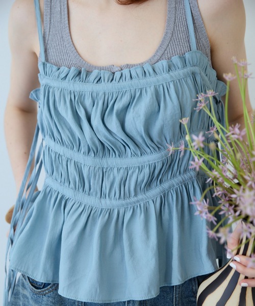 flaeu(フラユ)の「Drawstring Tiered Camisole(キャミソール・レディース・ブラック/ライトブルー/ホワイト・FREE)」の16枚目の写真