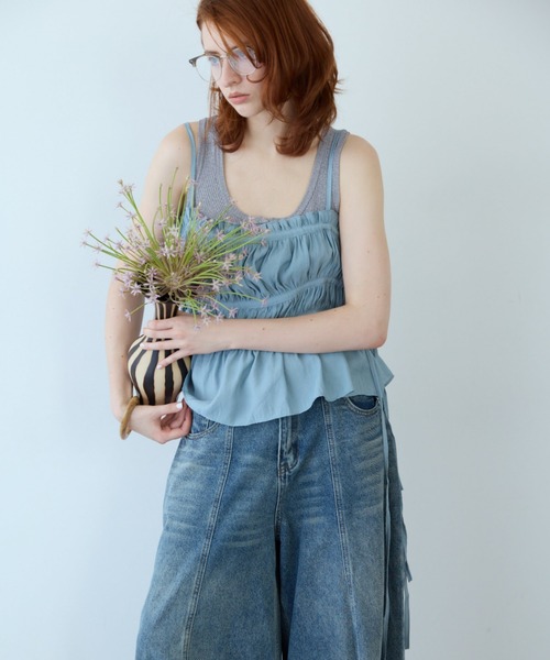 flaeu(フラユ)の「Drawstring Tiered Camisole(キャミソール・レディース・ブラック/ライトブルー/ホワイト・FREE)」の17枚目の写真