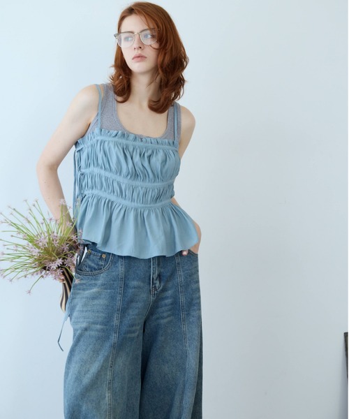 flaeu(フラユ)の「Drawstring Tiered Camisole(キャミソール・レディース・ブラック/ライトブルー/ホワイト・FREE)」の18枚目の写真