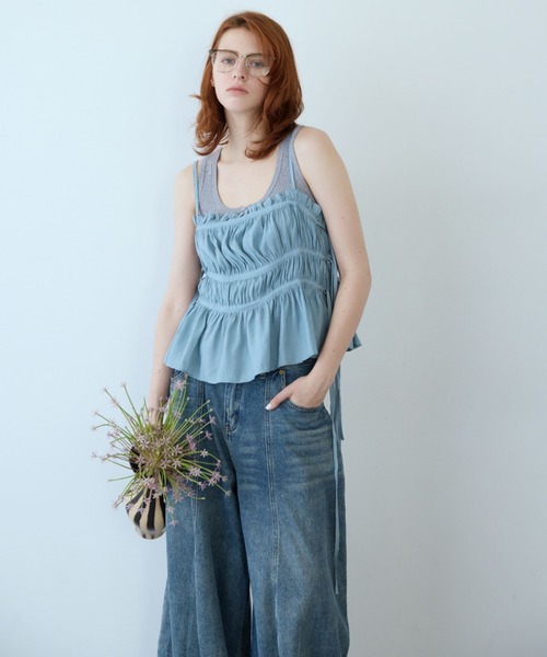 flaeu(フラユ)の「Drawstring Tiered Camisole(キャミソール・レディース・ブラック/ライトブルー/ホワイト・FREE)」の19枚目の写真