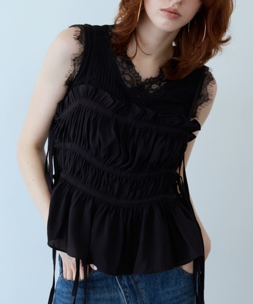 flaeu(フラユ)の「Drawstring Tiered Camisole(キャミソール・レディース・ブラック/ライトブルー/ホワイト・FREE)」の20枚目の写真