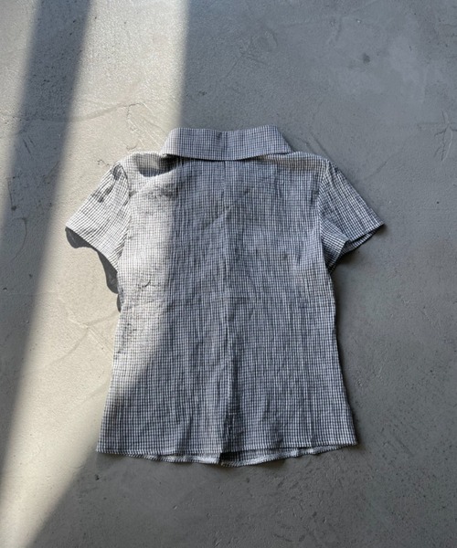 NUJOH(ヌゾ)の「Gingham Puff Sleeve Shirt / ギンガムパフスリーブシャツ(シャツ/ブラウス・レディース・ネイビー/グレー/ライトブルー・FREE)」の5枚目の写真