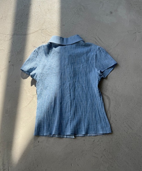 NUJOH(ヌゾ)の「Gingham Puff Sleeve Shirt / ギンガムパフスリーブシャツ(シャツ/ブラウス・レディース・ネイビー/グレー/ライトブルー・FREE)」の7枚目の写真