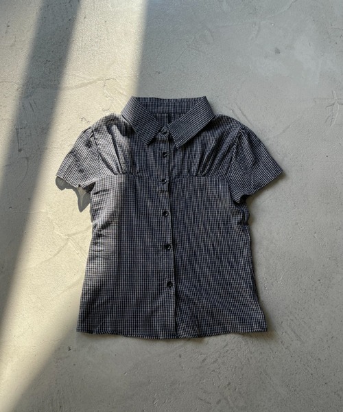 NUJOH(ヌゾ)の「Gingham Puff Sleeve Shirt / ギンガムパフスリーブシャツ(シャツ/ブラウス・レディース・ネイビー/グレー/ライトブルー・FREE)」の8枚目の写真