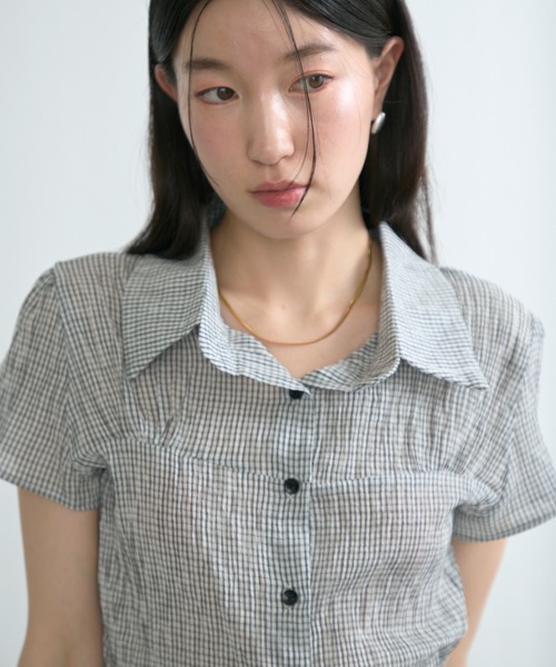 NUJOH(ヌゾ)の「Gingham Puff Sleeve Shirt / ギンガムパフスリーブシャツ(シャツ/ブラウス・レディース・ネイビー/グレー/ライトブルー・FREE)」の17枚目の写真