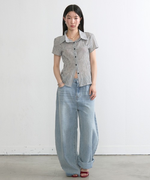 NUJOH(ヌゾ)の「Gingham Puff Sleeve Shirt / ギンガムパフスリーブシャツ(シャツ/ブラウス・レディース・ネイビー/グレー/ライトブルー・FREE)」の20枚目の写真