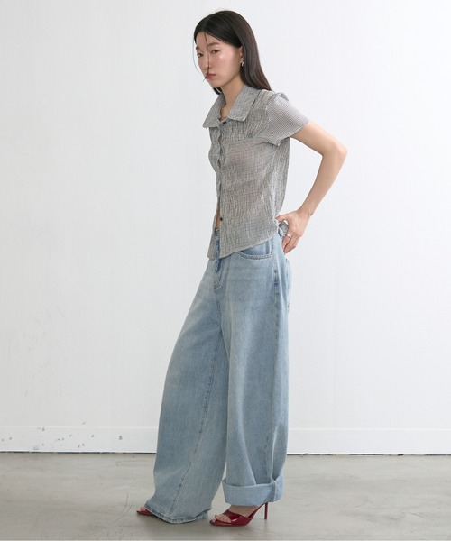 NUJOH(ヌゾ)の「Gingham Puff Sleeve Shirt / ギンガムパフスリーブシャツ(シャツ/ブラウス・レディース・ネイビー/グレー/ライトブルー・FREE)」の19枚目の写真