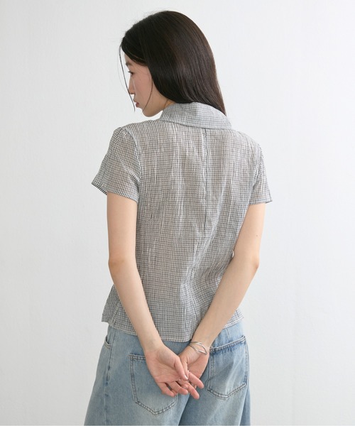 NUJOH(ヌゾ)の「Gingham Puff Sleeve Shirt / ギンガムパフスリーブシャツ(シャツ/ブラウス・レディース・ネイビー/グレー/ライトブルー・FREE)」の16枚目の写真