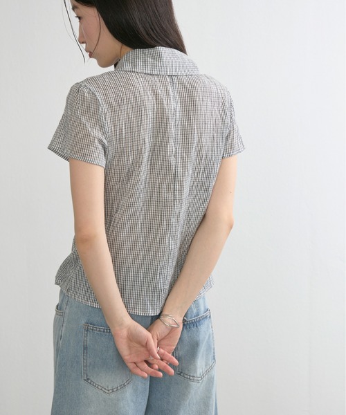 NUJOH(ヌゾ)の「Gingham Puff Sleeve Shirt / ギンガムパフスリーブシャツ(シャツ/ブラウス・レディース・ネイビー/グレー/ライトブルー・FREE)」の22枚目の写真